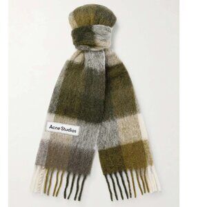 New  ACNE STUDIOS Vally Fringed Checked Knitted Scarf